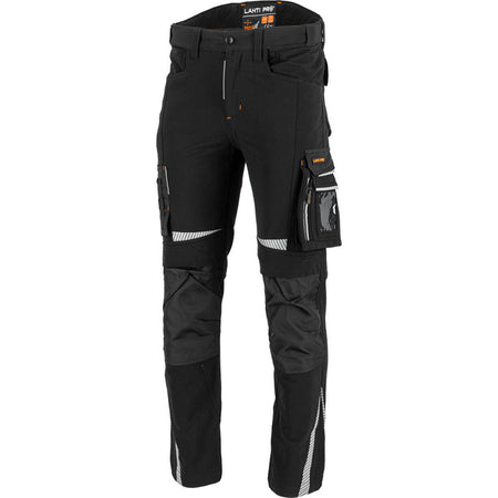 Pantaloni lucru slim-fit super-elastici LAHTI PRO cod L40558, material elastic 4 direcții, elemente reflectorizante
