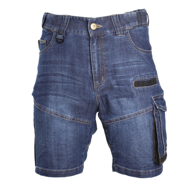 Pantaloni scurți de lucru tip blugi LAHTI PRO, material elastic, 12 buzunare, port ecuson