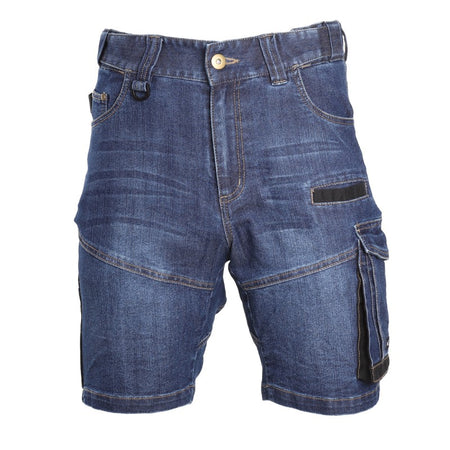 Pantaloni scurți de lucru tip blugi LAHTI PRO, material elastic, 12 buzunare, port ecuson