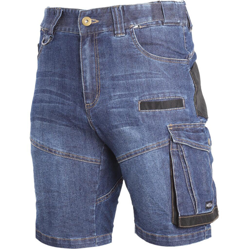 Pantaloni scurți de lucru tip blugi LAHTI PRO, material elastic, 12 buzunare, port ecuson