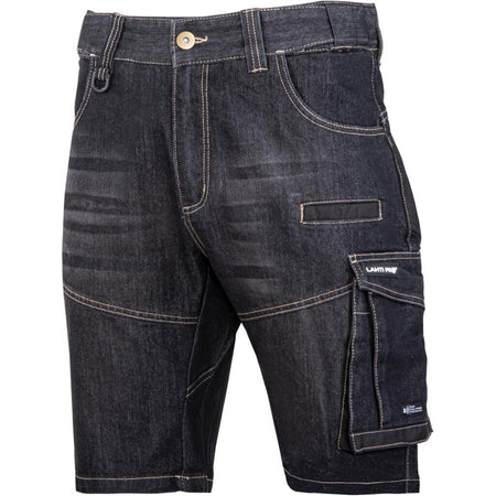 Pantaloni scurți de lucru tip blugi LAHTI PRO, material elastic, 12 buzunare, port ecuson