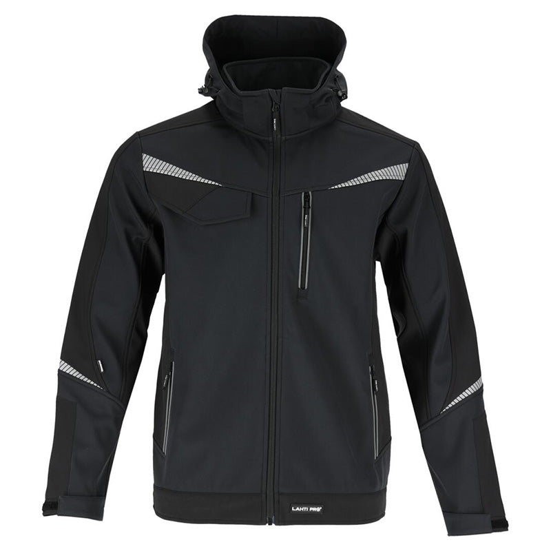 Jachetă elastică cu glugă softshell impermeabilă, negru, LAHTI PRO
