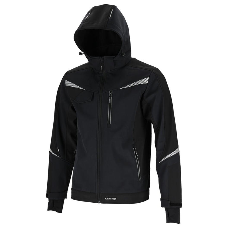 Jachetă elastică cu glugă softshell impermeabilă, negru, LAHTI PRO