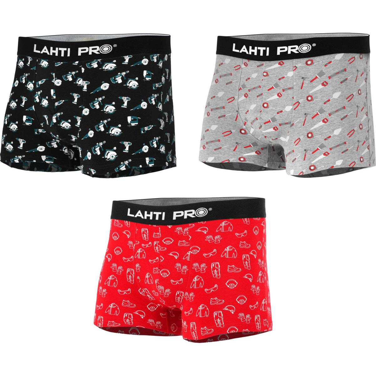 Set 3 boxeri bărbați model negru-gri-roșu LAHTI PRO din bumbac