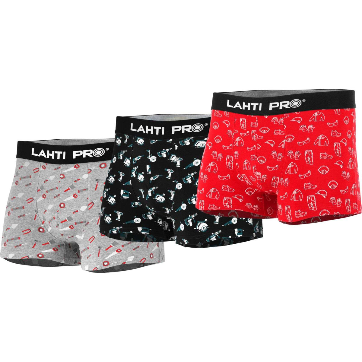 Set 3 boxeri bărbați model negru-gri-roșu LAHTI PRO din bumbac