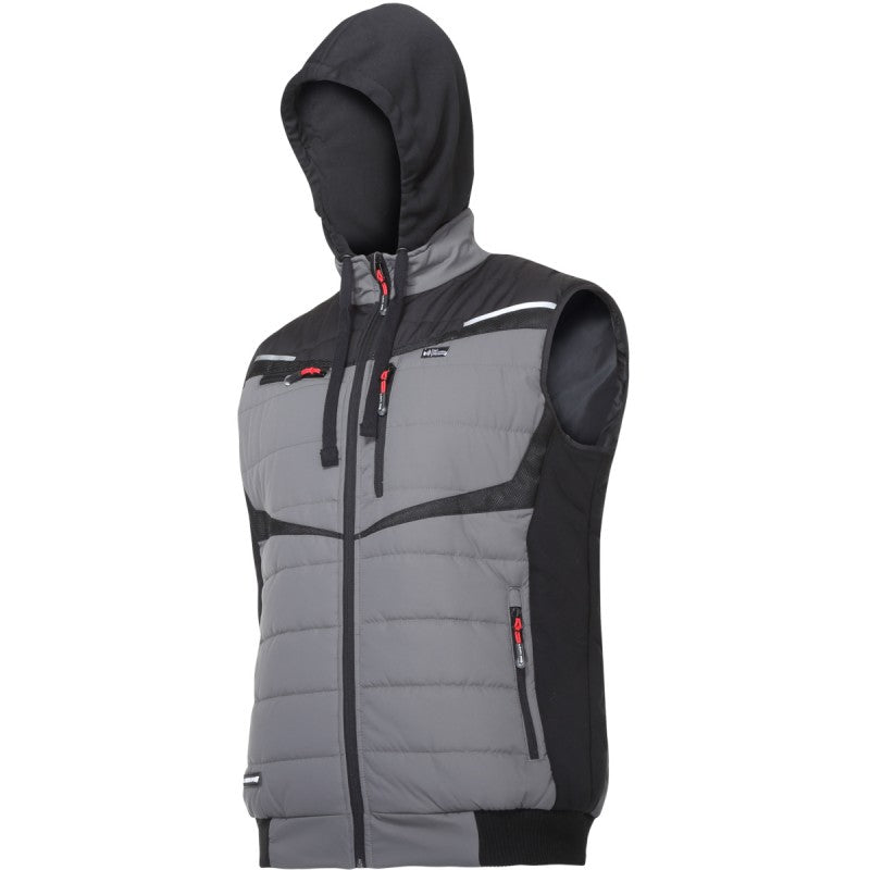 Vestă căptușită cu glugă impermeabilă, negru-gri, 3XL, material poliester-bumbac, LAHTI PRO L4131706