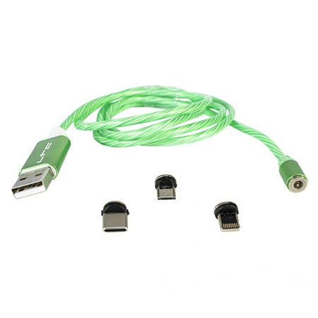 Cablu 3 în 1 USB-C/iPhone/Micro USB, LED verde, 1 m, magnetic LTC MAGIC-CABLE-G