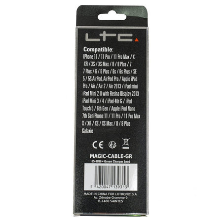 Cablu 3 în 1 USB-C/iPhone/Micro USB, LED verde, 1 m, magnetic LTC MAGIC-CABLE-G