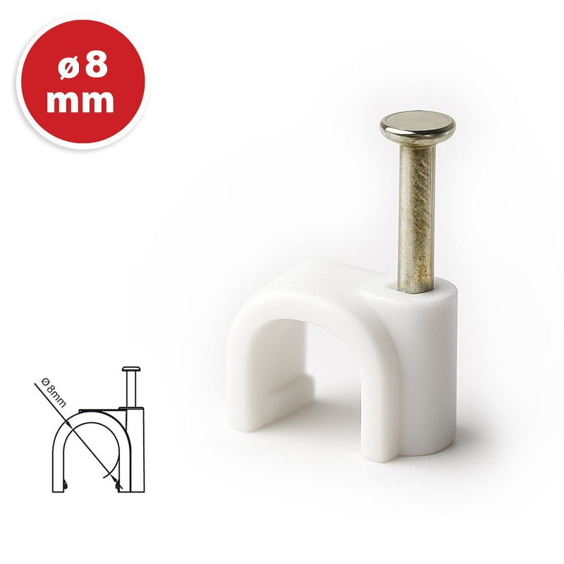 Set 50 cleme plastic alb pentru cabluri de 8 mm Velamp MG008