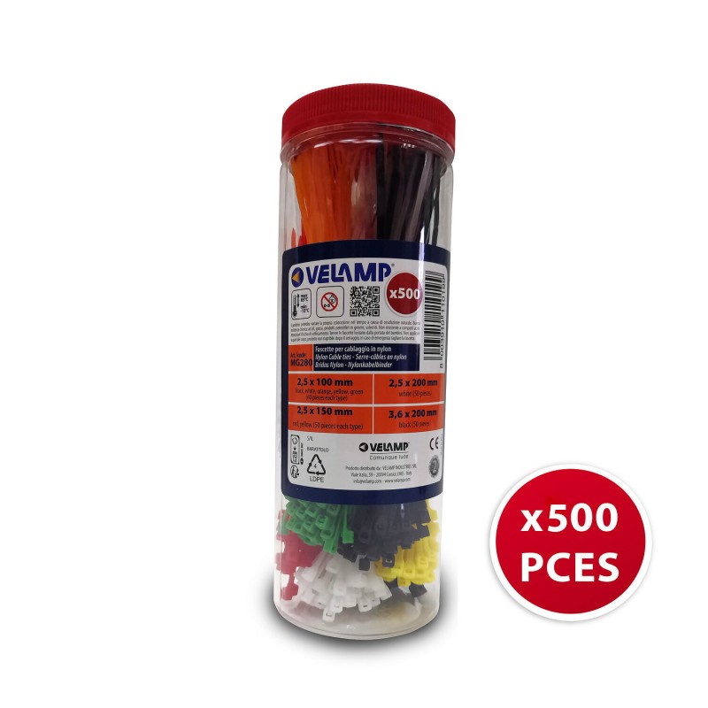 Set coliere colorate pentru cabluri din nailon rezistent UV, 500 bucăți Velamp MG280