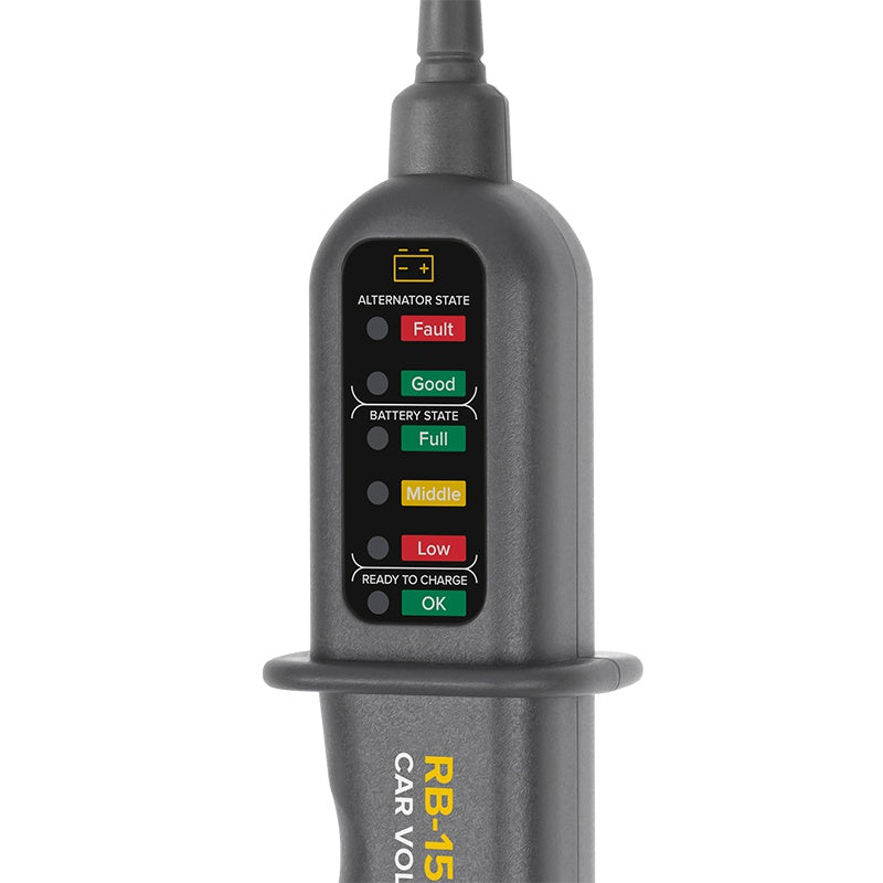 Detector tensiune auto pentru test alternator și baterie 12 V cu IP 54 și cablu 88 cm Rebel MIE-RB-15C