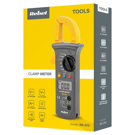 Clampmetru cu masurare AC/DC, test dioda, rezistenta, Rebel MIE-RB-202