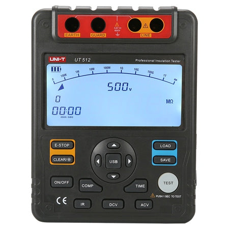 Multimetru de izolație UT512, rezistență 1 MOhm - 10 GOhm, 500/1000/1500/2500V, Uni-T MIE0131