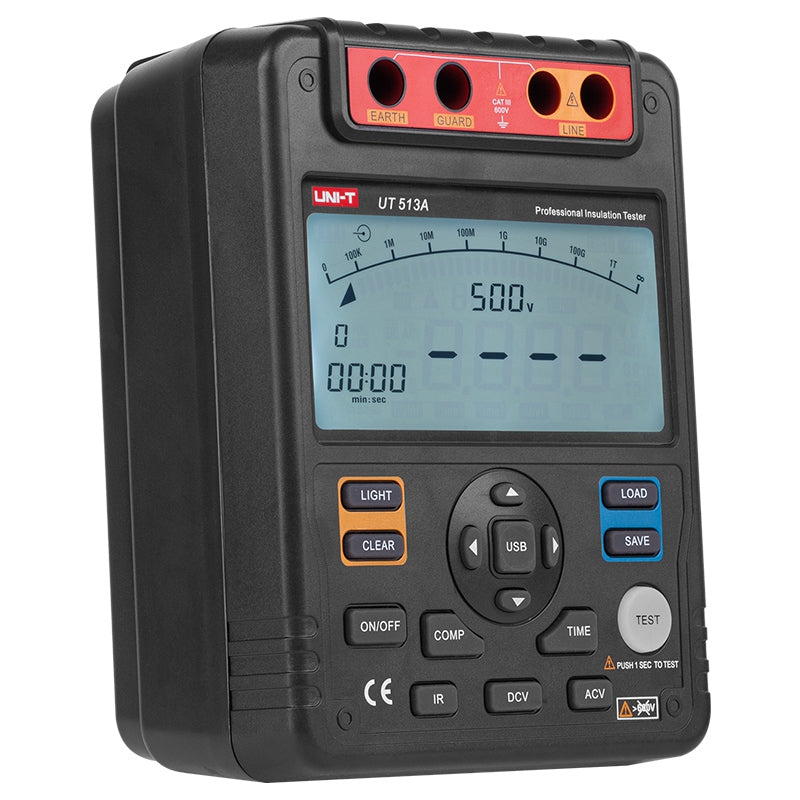Multimetru digital pentru rezistență de izolație UT513A, testare 500 V/1000 V/2500 V/5000 V, citire maximă 9999 Uni-T MIE0166