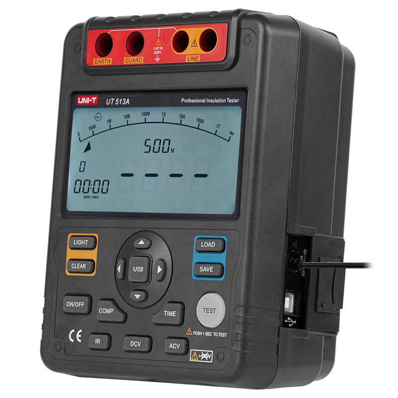 Multimetru digital pentru rezistență de izolație UT513A, testare 500 V/1000 V/2500 V/5000 V, citire maximă 9999 Uni-T MIE0166
