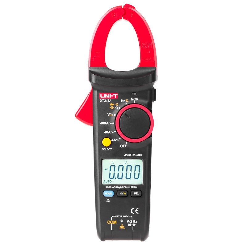 Clampmetru digital UT213A cu măsurare curent 4 A / 40 A / 400 A, tensiune 600 V, falcă 30 mm Uni-T MIE0184