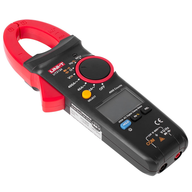 Clampmetru digital UT213A cu măsurare curent 4 A / 40 A / 400 A, tensiune 600 V, falcă 30 mm Uni-T MIE0184