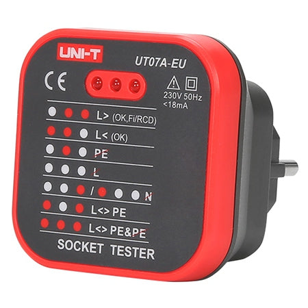 Tester priză UT07A-EU pentru 230 V AC, 10 A, IP40 - Uni-T MIE0270