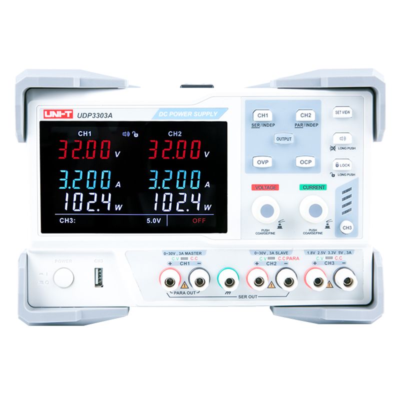 Sursă de laborator UDP3303A, 2 canale 0-30 V / 0-3 A, 195 W, canal auxiliar 1,8 / 2,5 / 3,3 / 5,0 V Uni-T MIE0372