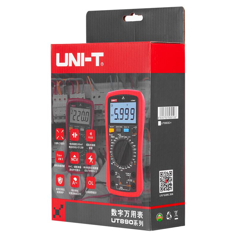 Multimetru digital UT890C NCV True RMS, măsurare până la 1000 V DC și 20 A, citire maximă 6000 - Uni-T MIE0398