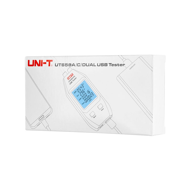 Tester USB UT658DUAL pentru măsurare tensiune 3 V-9 V și curent 0-3 A, cu afișaj LCD - Uni-T MIE0415