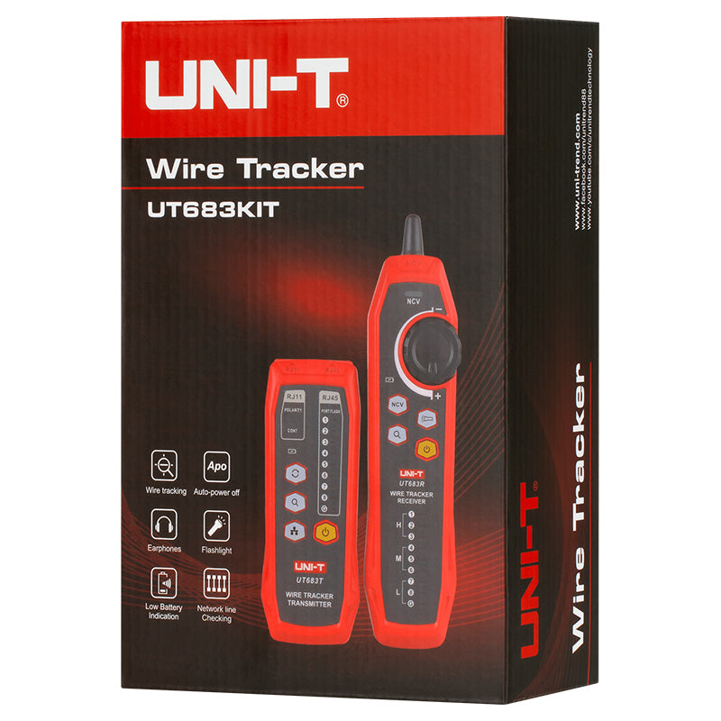 Tester continuitate cablu UT683KIT cu lungime test 3000 m și emițător 8 V CC Uni-T MIE0457