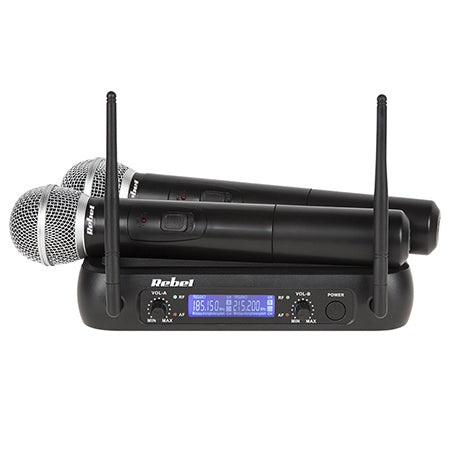 Set wireless cu 2 microfoane de mână VHF 174-216 MHz cu rază până la 50 m Rebel MIK0141