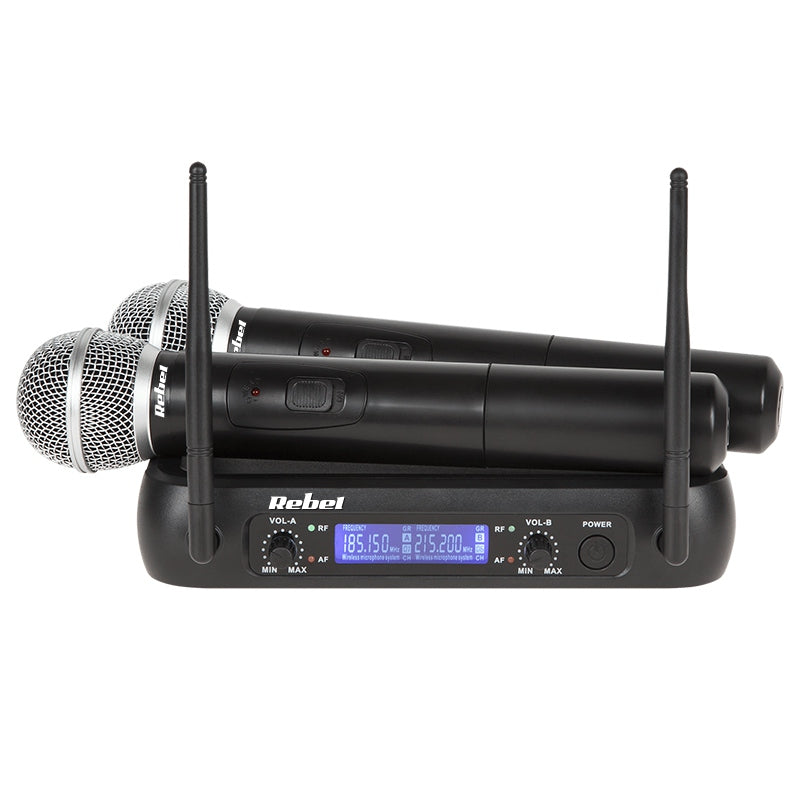 Set wireless cu 2 microfoane de mână VHF 174-216 MHz cu rază până la 50 m Rebel MIK0141