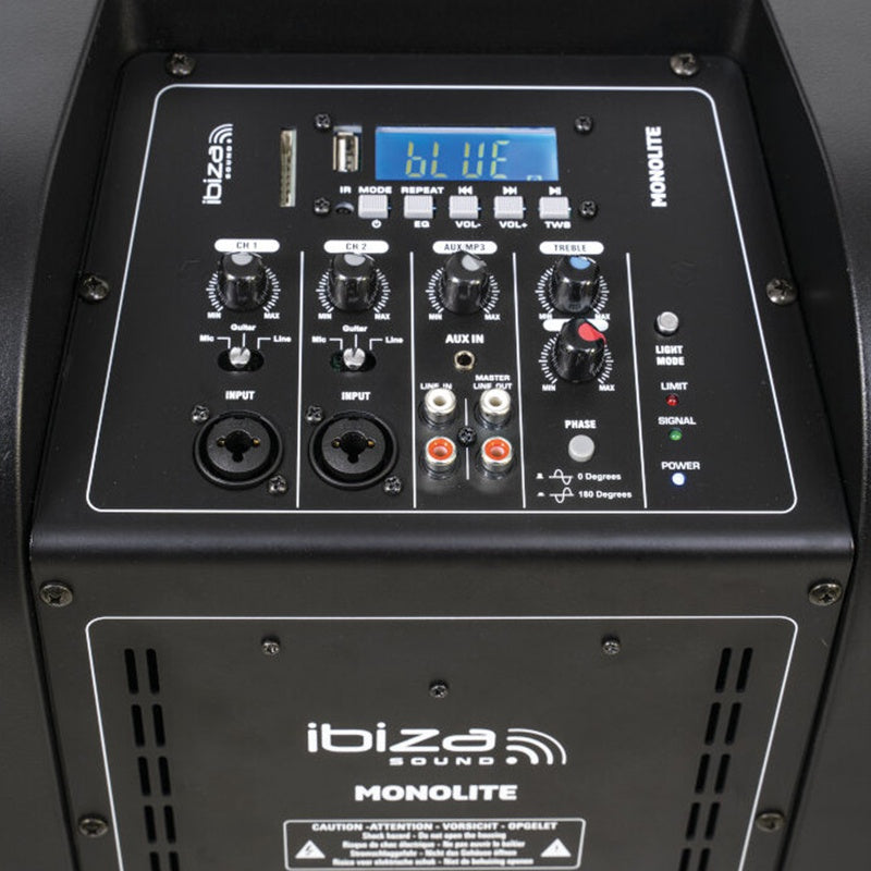 Boxă activă cu LED, Bluetooth, 350W RMS, TWS - Ibiza Sound MONOLITE