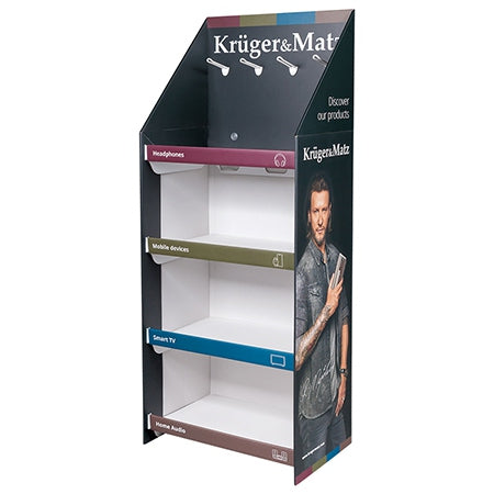Expozitor din carton ondulat cu 4 rafturi și 4 cârlige Kruger Matz MR-KM-400