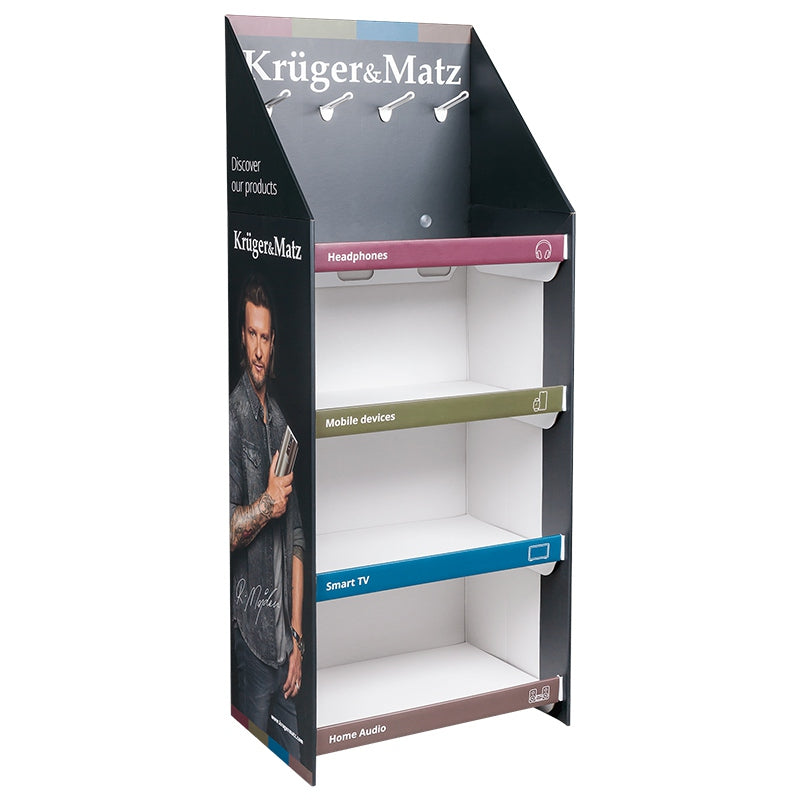 Expozitor din carton ondulat cu 4 rafturi și 4 cârlige Kruger Matz MR-KM-400