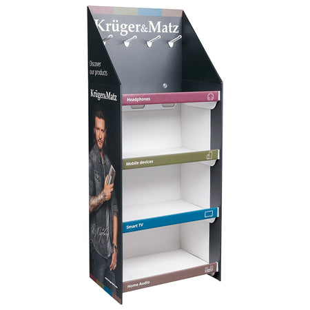 Expozitor din carton ondulat cu 4 rafturi și 4 cârlige Kruger Matz MR-KM-400