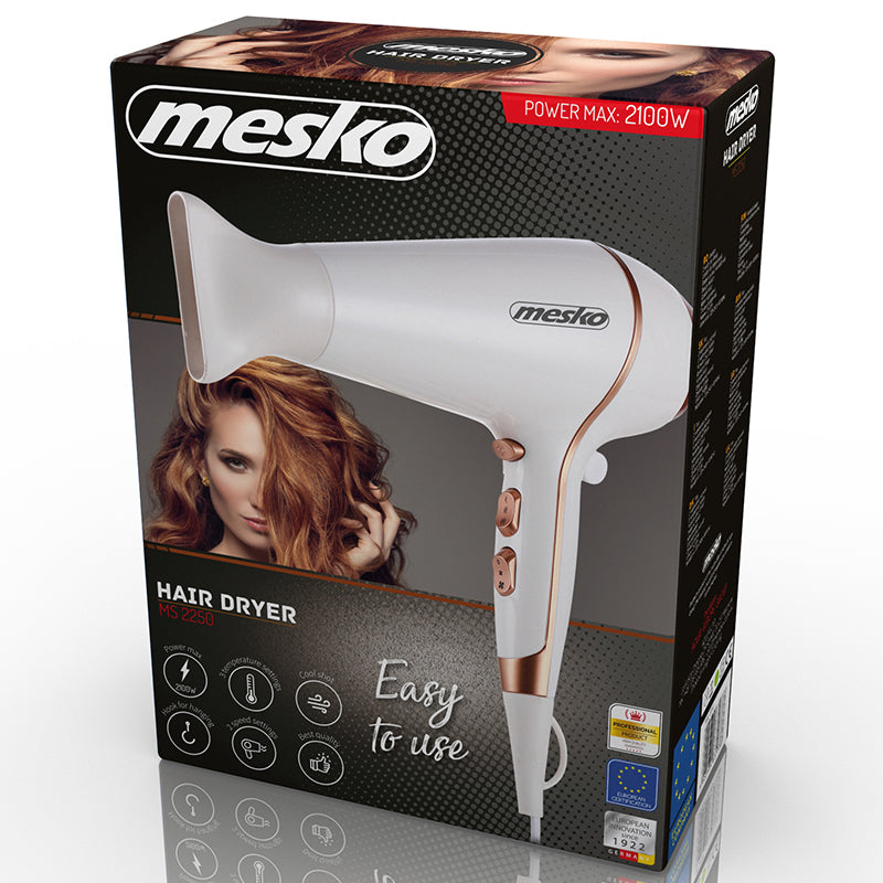 Uscător de păr 2100 W cu funcție Cool Shot și concentrator Mesko MS2250