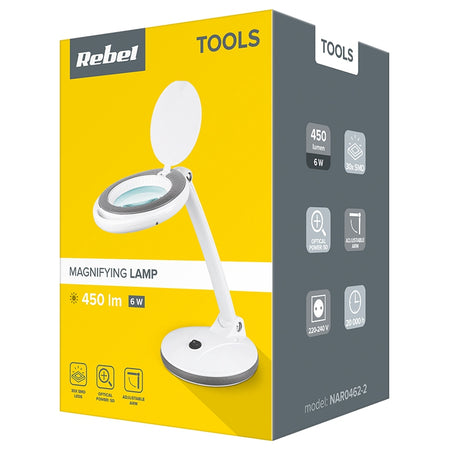 Lampă LED de 6 W cu lupă de 5 dioptrii și braț reglabil Rebel NAR0462-2