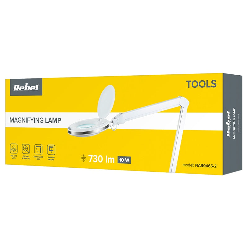 Lampă LED cu lupă de 10 W cu mărire 5 dioptrii și lumină de 6500 K Rebel NAR0465-2