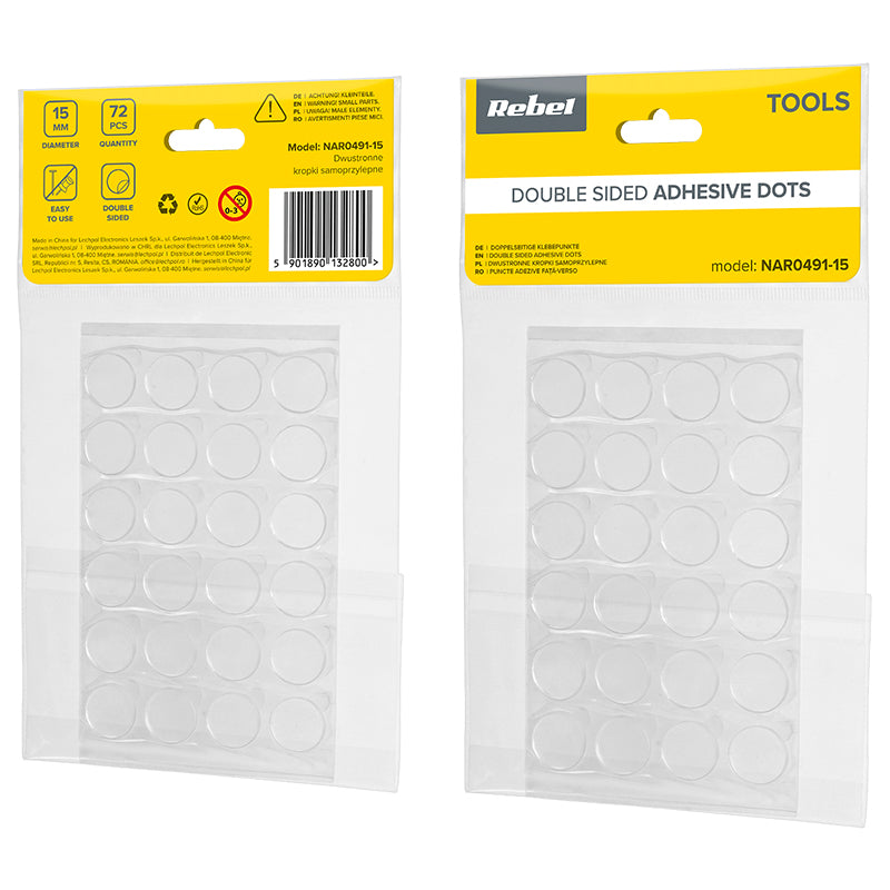 Set 72 autocolante dublu adezive transparente cu diametru de 15 mm NAR0491-15