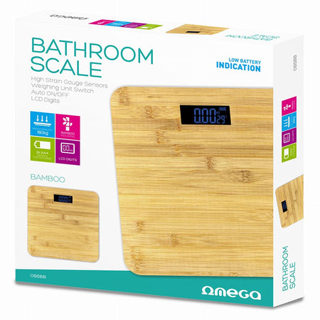 Cântar de baie din bambus cu afișaj LCD și capacitate de 150 kg Omega OBSBB