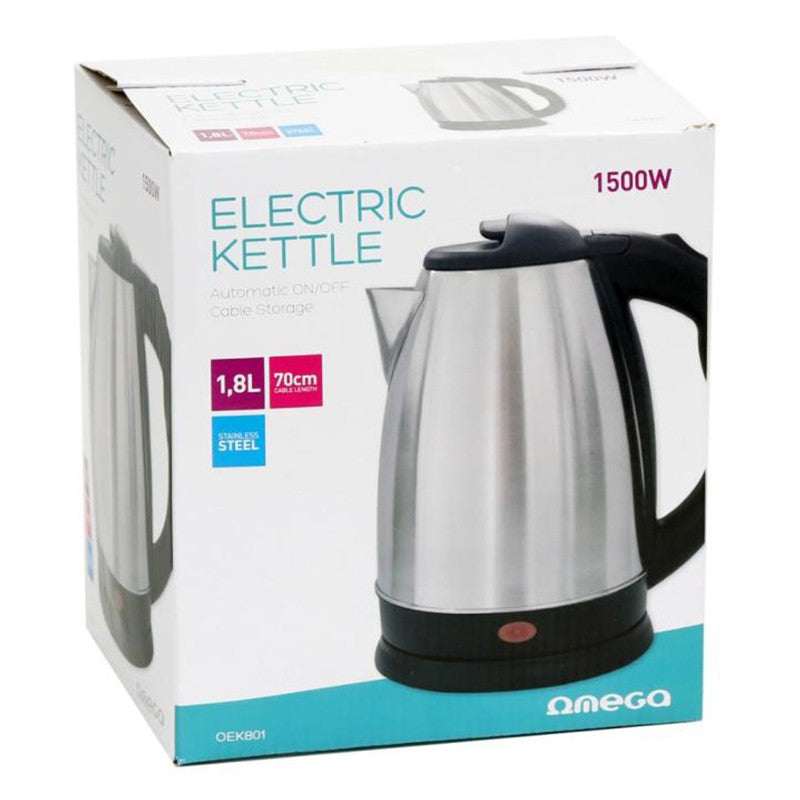 Fierbător electric din oțel inoxidabil de 1,8 l și 1500 W Omega OEK801