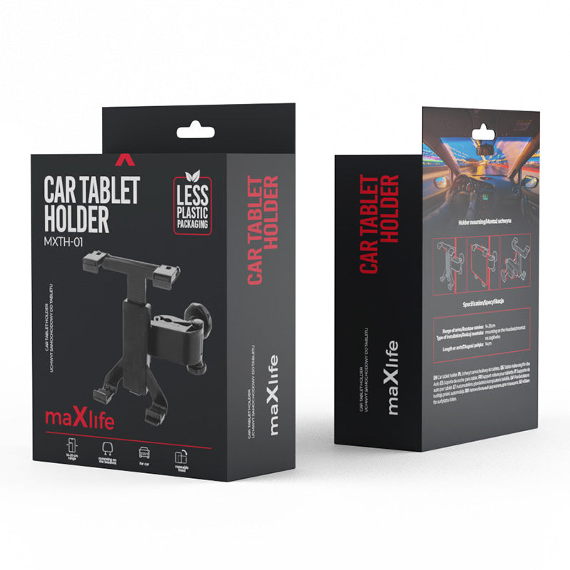 Suport tabletă cu prindere pe tetieră, negru, reglabil, Maxlife OEM0002415