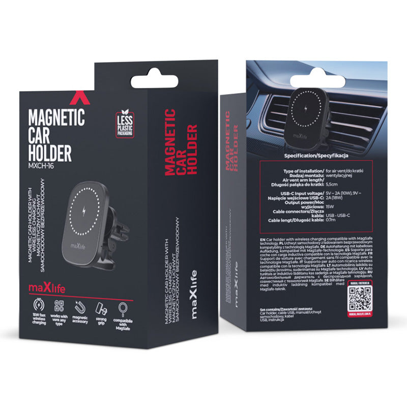 Suport telefon magnetic cu încărcare wireless 15W prindere ventilație Maxlife OEM0002447