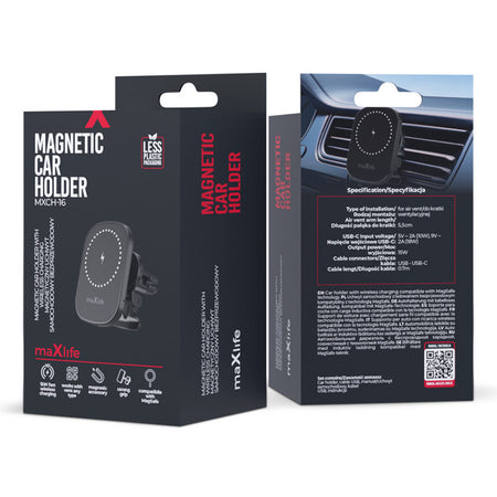 Suport telefon magnetic cu încărcare wireless 15W prindere ventilație Maxlife OEM0002447