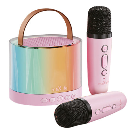 Mini boxă karaoke cu microfon wireless roz, baterie 1 500 mAh, Maxlife OEM0200595