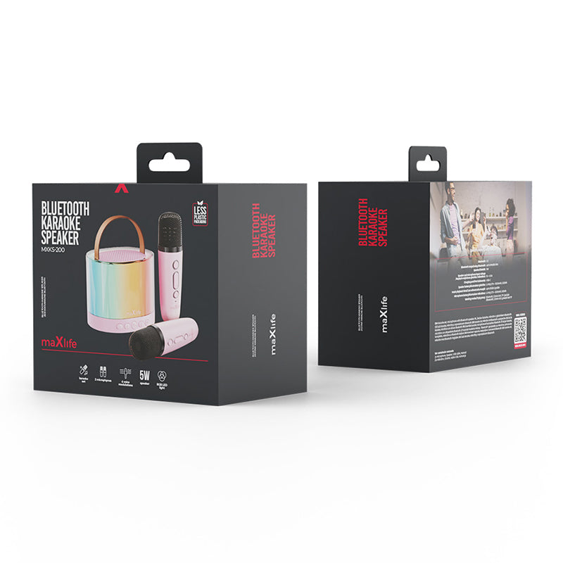 Mini boxă karaoke cu microfon wireless roz, baterie 1 500 mAh, Maxlife OEM0200595