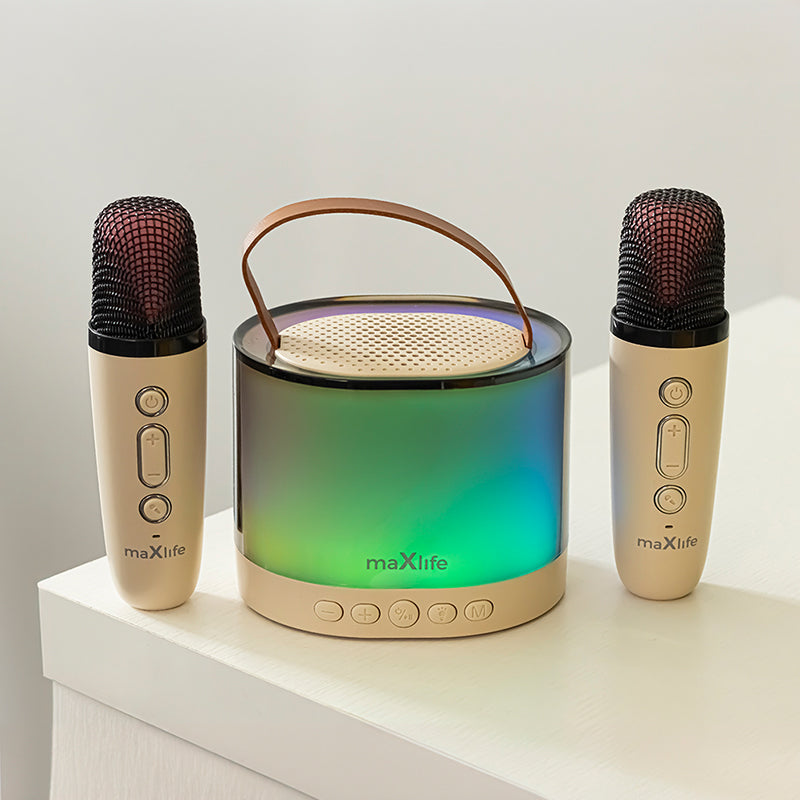 Mini boxă karaoke cu microfon wireless roz, baterie 1 500 mAh, Maxlife OEM0200595