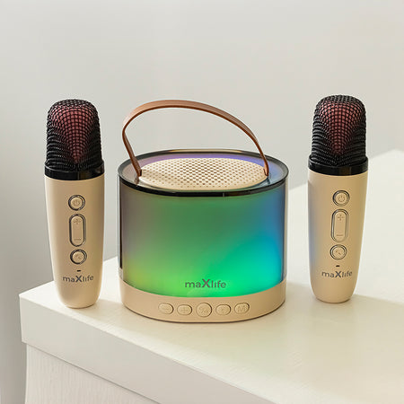 Mini boxă karaoke cu microfon wireless roz, baterie 1 500 mAh, Maxlife OEM0200595