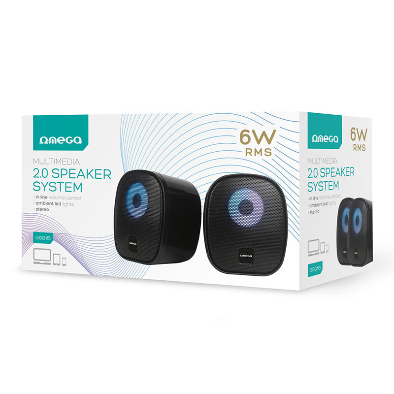 Set boxe stereo 2.0 de 6 W RMS cu iluminare RGB și alimentare USB Omega OGG115
