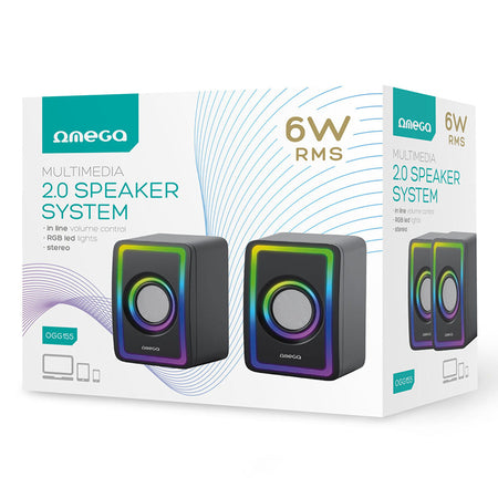 Sistem boxe stereo 2.0 cu iluminare RGB și putere 6 W RMS Omega OGG155