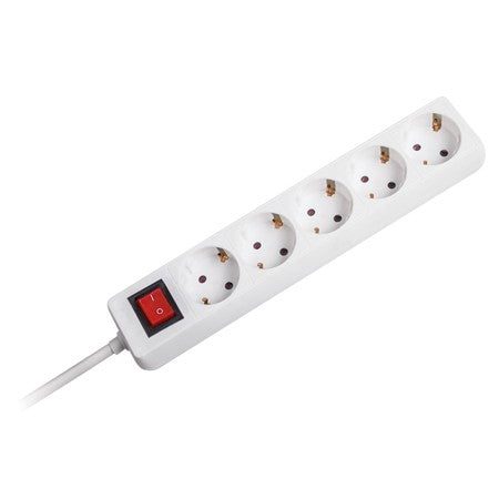 Prelungitor alb cu 5 prize cu împământare și întrerupător cu cablu de 3 m 3×1,5 mm² Omega OL5G3W