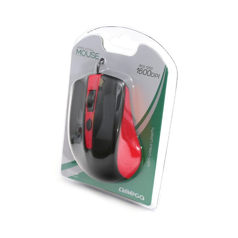Mouse optic USB 1000 DPI cu 3 butoane negru și roșu Omega OM05R