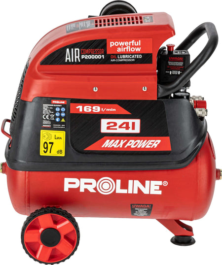 Compresor aer cu ulei 1500 W, 8 bar, 169 l/min, rezervor 24L PROLINE P200001